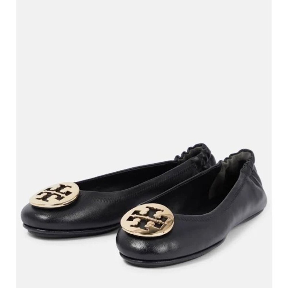 πTORY BURCH Claire Ballet Flats Shoes Logo Black 7 - Picture 3 of 16